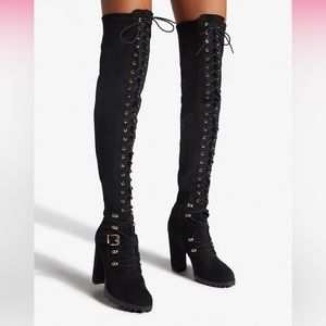 BNWT Black Over The Knee Combat Boot